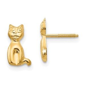 14k Yellow Gold Madi K Children's Kids Girls Jewelry Cat Earrings